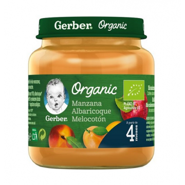 GERBER ORGANIC POTITO MANZ,MELOCOT,ALBARQ 125 GR