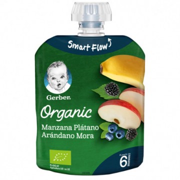 GERBER POUCH ORGANIC MANZNA PLAT ARANDANO MORA
