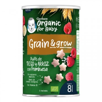 GERBER SNACK ORGANIC TRIGO ARROZ CON FRAMBUESA